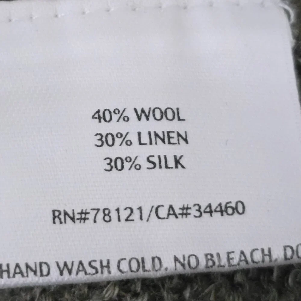 Eileen Fisher Petite Olive V-Neck Sweater Wool Linen Silk Relaxed Fit PL - Picture 7 of 14